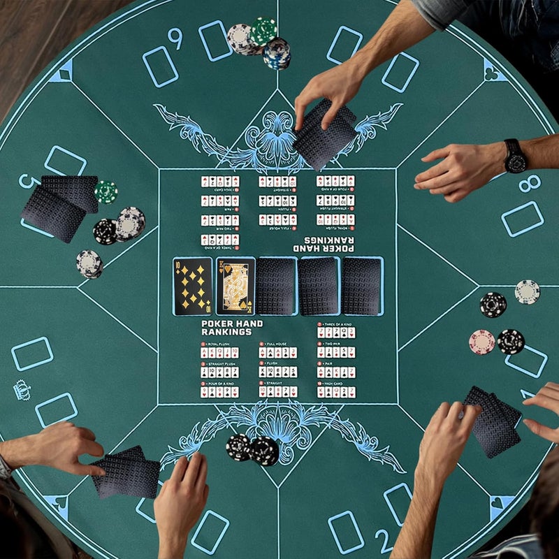 AQQA 47 Inch Round Poker Mat - Round Texas Hold'em Poker Mat - Non-Slip Foldable Table Mat - Texas Hold'em Poker Table Top Game Mat for Play Cards, Poker Games, Blackjack, Casino - Image 2